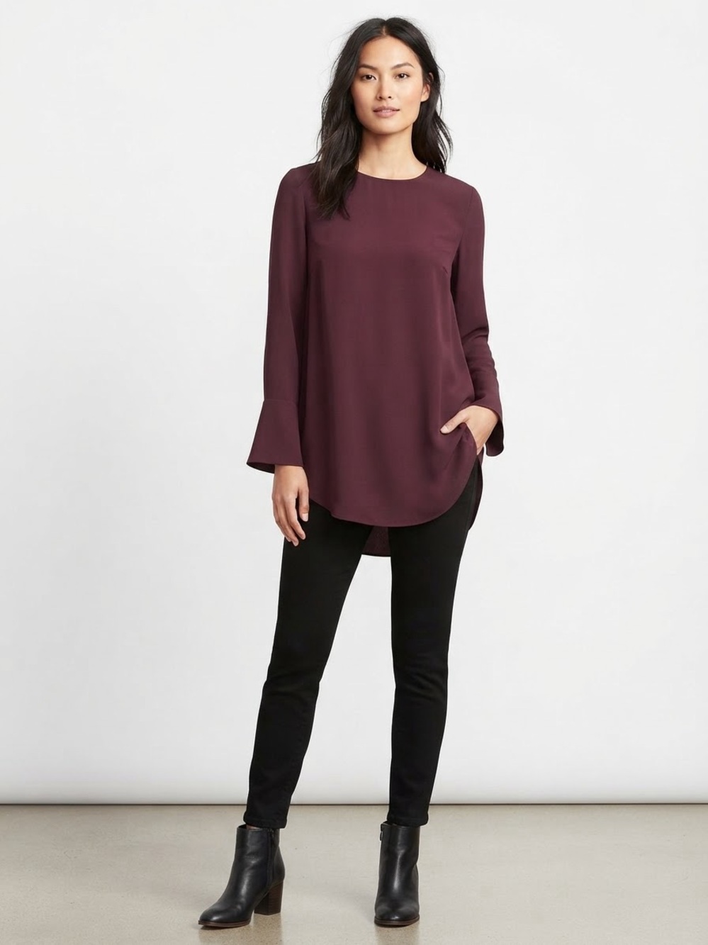 Plum Purple Long Sleeve High-Low Tunic Top US 4 NWT